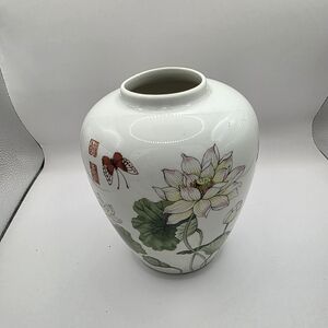 Floral Ceramic Vase with Butterfly Design